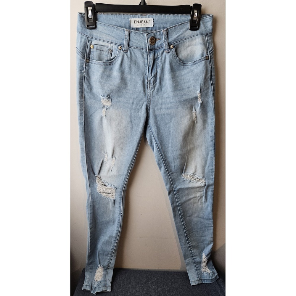 ENJEAN Women's Light Wash Distressed Skinny Jeans Size 3 Stretch‎ Denim